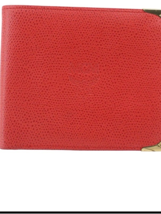 MCM Handbags - MCM Red Pebbled Leather Bifold Wallet with Gold Corner Accents